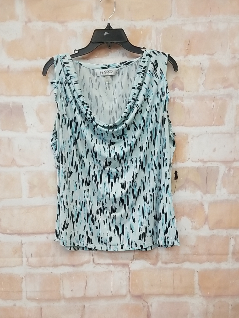 Kasper Mint Green and Black Cowl Neck Sleeveless Top